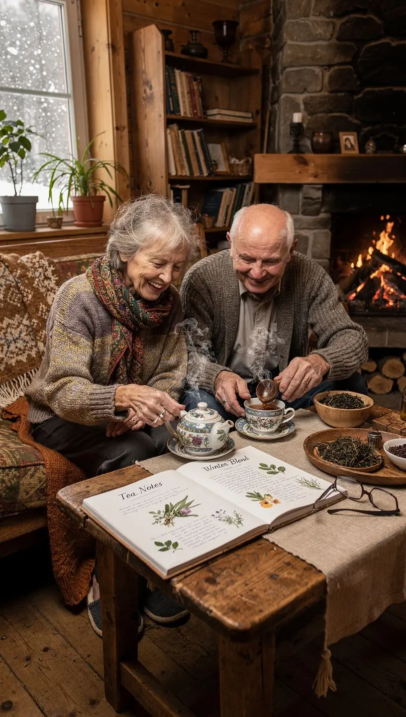 Stilingas arbatos servizas ant stalo, papuoštas natūraliomis gėlėmis, skatinantis sąmoningą ir estetišką ritualą.